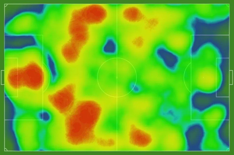 Mapa de calor do Vasco contra o CSA