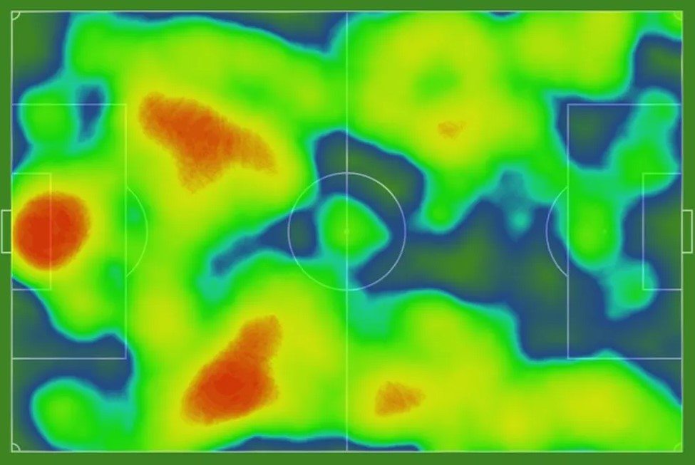 Mapa de calor do Vasco contra o Bahia