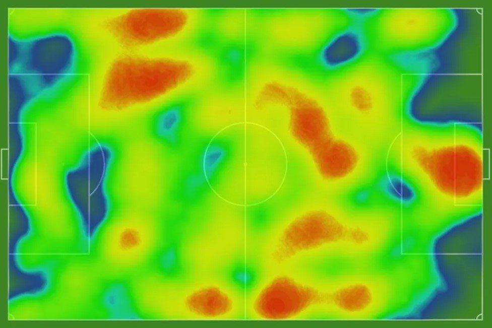 Mapa de calor do Vasco contra o Guarani