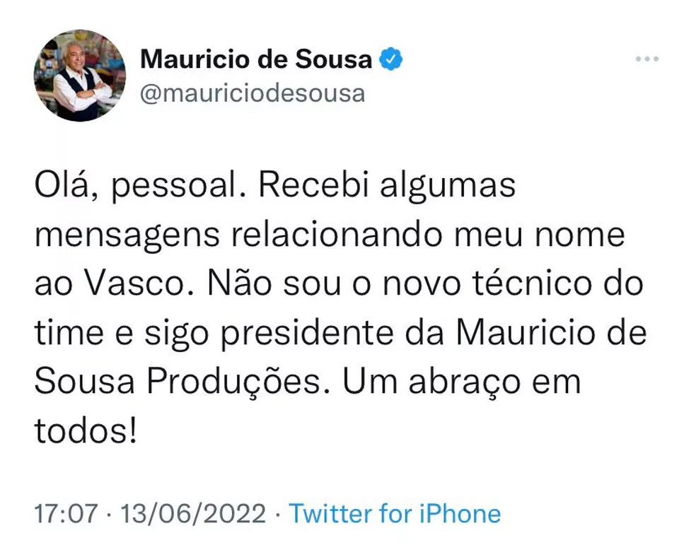 Postagem de Maurício Sousa