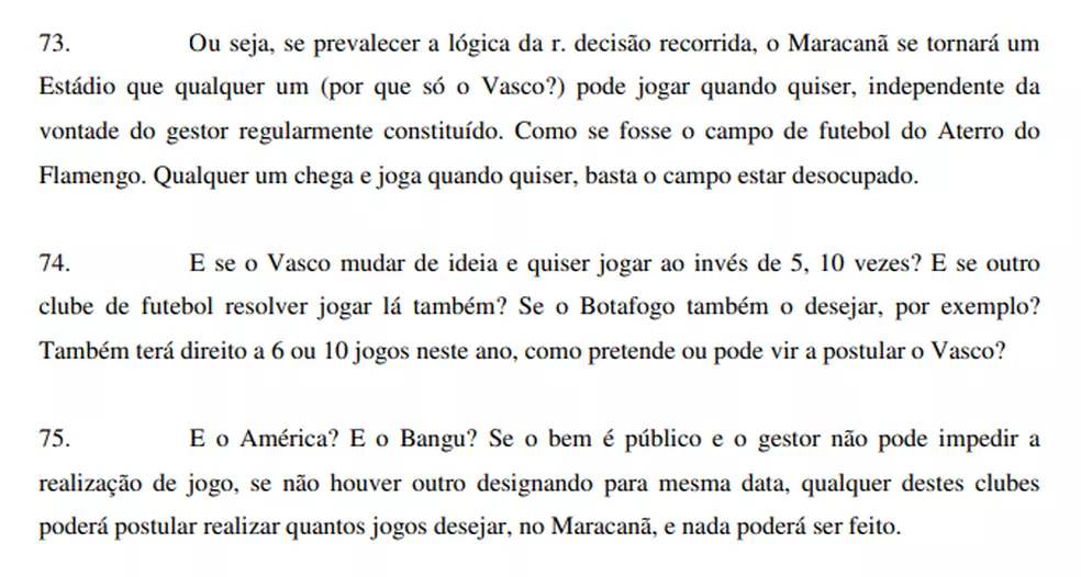 Parte do recurso do Flamengo para tirar Vasco x Sport do Maracanã