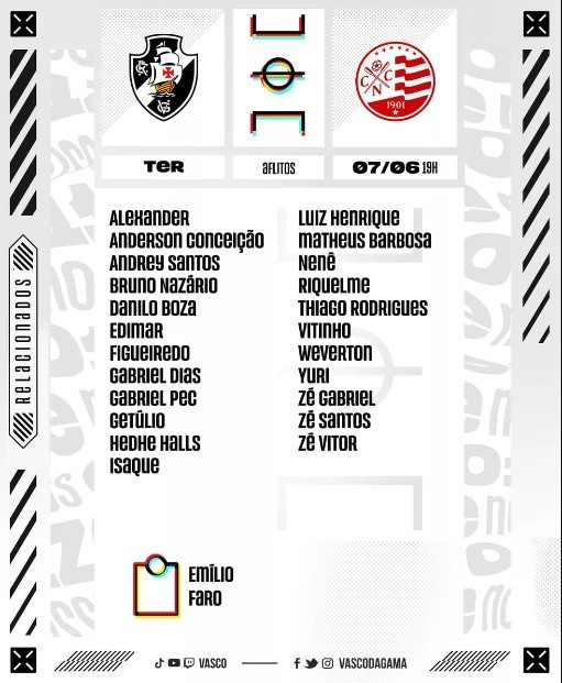 Relacionados do Vasco para o jogo contra o Náutico