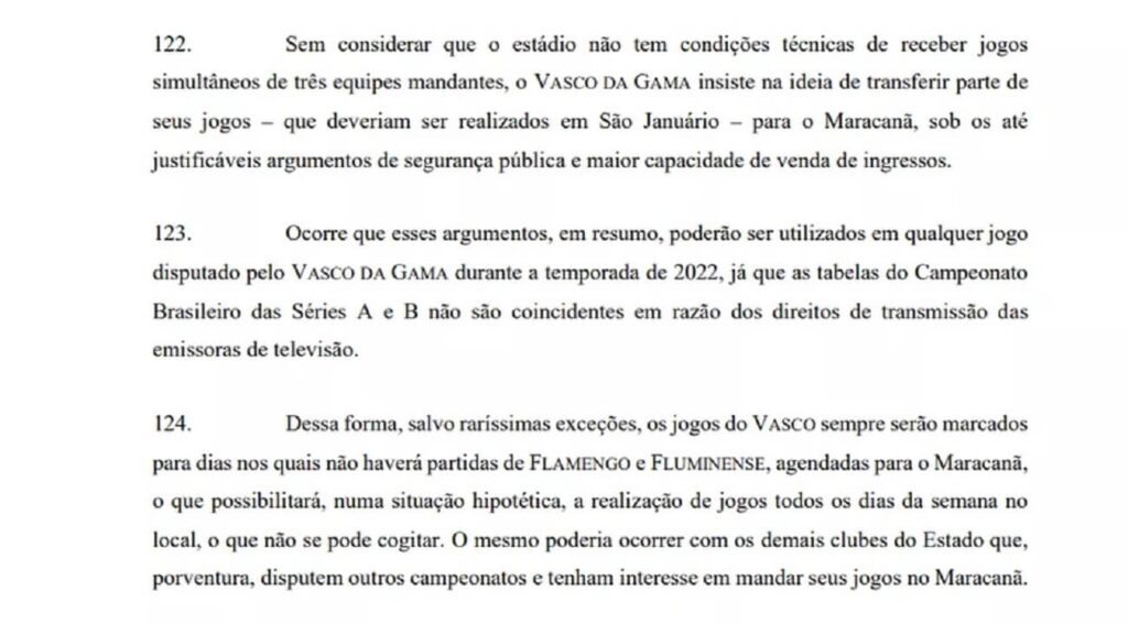 Trecho da manifestação do Flamengo em processo do Vasco na Justiça