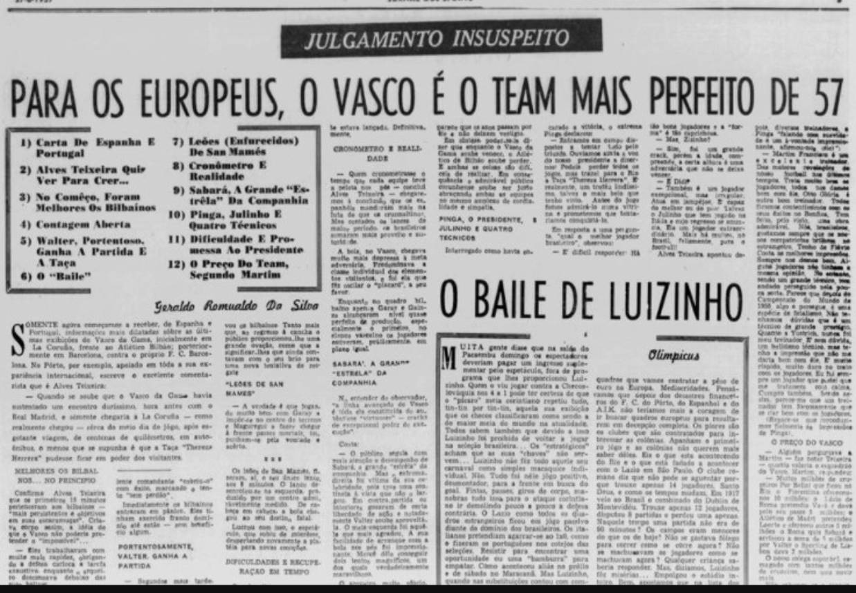 Jornal de 57 sobre a excursão do Vasco na Europa