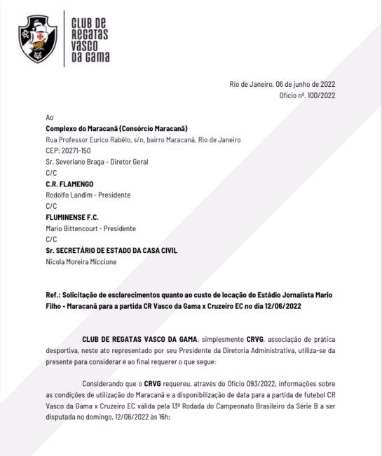 Vasco lança nota sobre o preço do aluguel do Maracanã