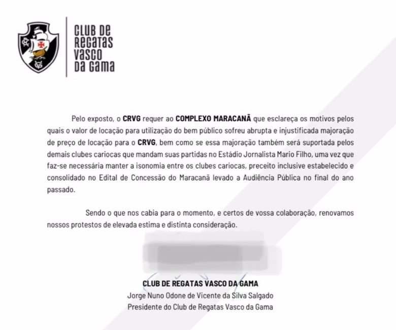 Último trecho da nota do Vasco