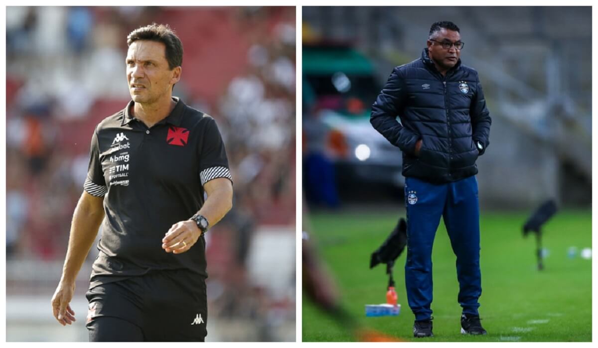 Zé Ricardo e Roger Machado, respectivamente, comandando Vasco e Grêmio