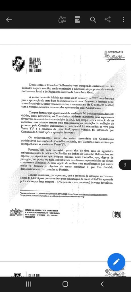 Resposta de Carlos Fonseca ao pedido dos conselheiros sobre o contrato