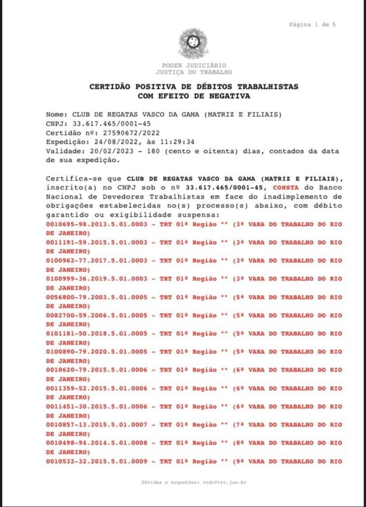 Certidão que comprova regularidade com obrigações trabalhistas