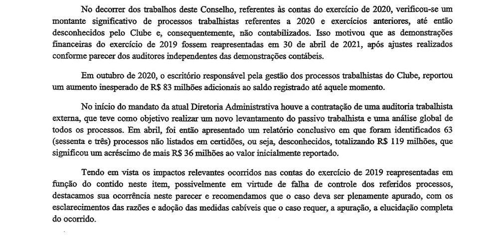 Mais detalhes do parecer do Conselho Fiscal