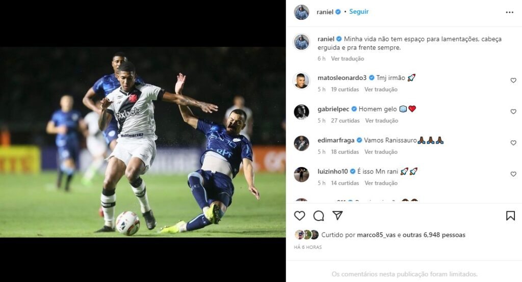 Raniel recebe apoio de companheiros após críticas da torcida do Vasco