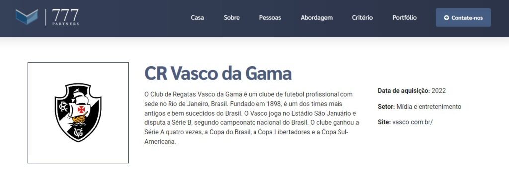 Biografia do Vasco no site da 777 Partners
