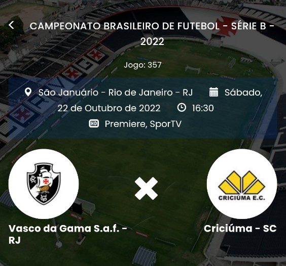 Vasco x Criciúma será exibido por SporTV e Premiere