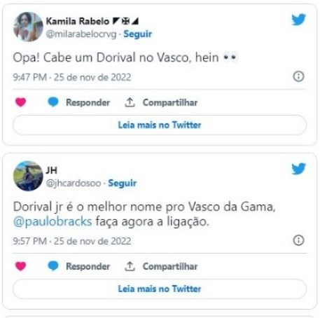 Torcida do Vasco pede o retorno de Dorival Júnior