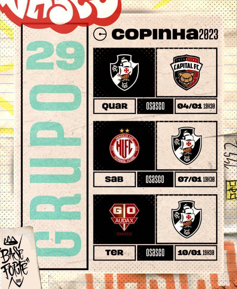 Datas e horários dos jogos do Vasco na 1ª fase da Copinha