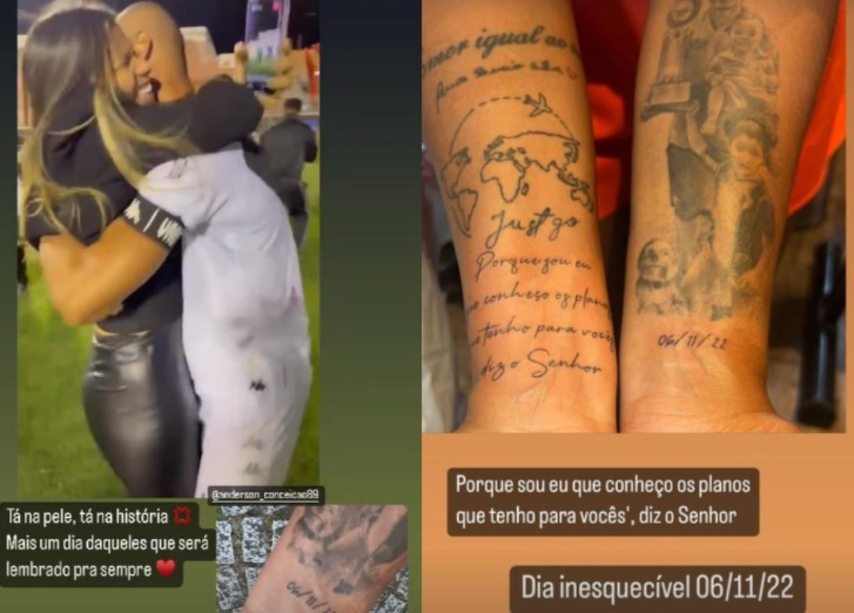 Esposa de Anderson Conceição tatua data do acesso do Vasco