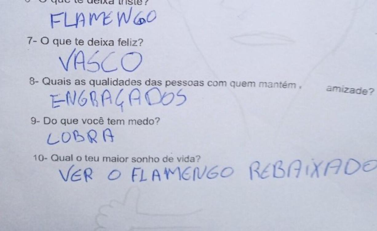 Pequeno vascaíno sonha em ver o Flamengo rebaixado