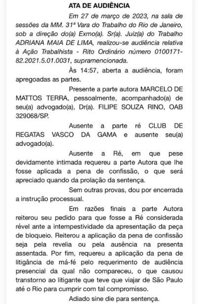 Ata da audiência de Marcelo Mattos