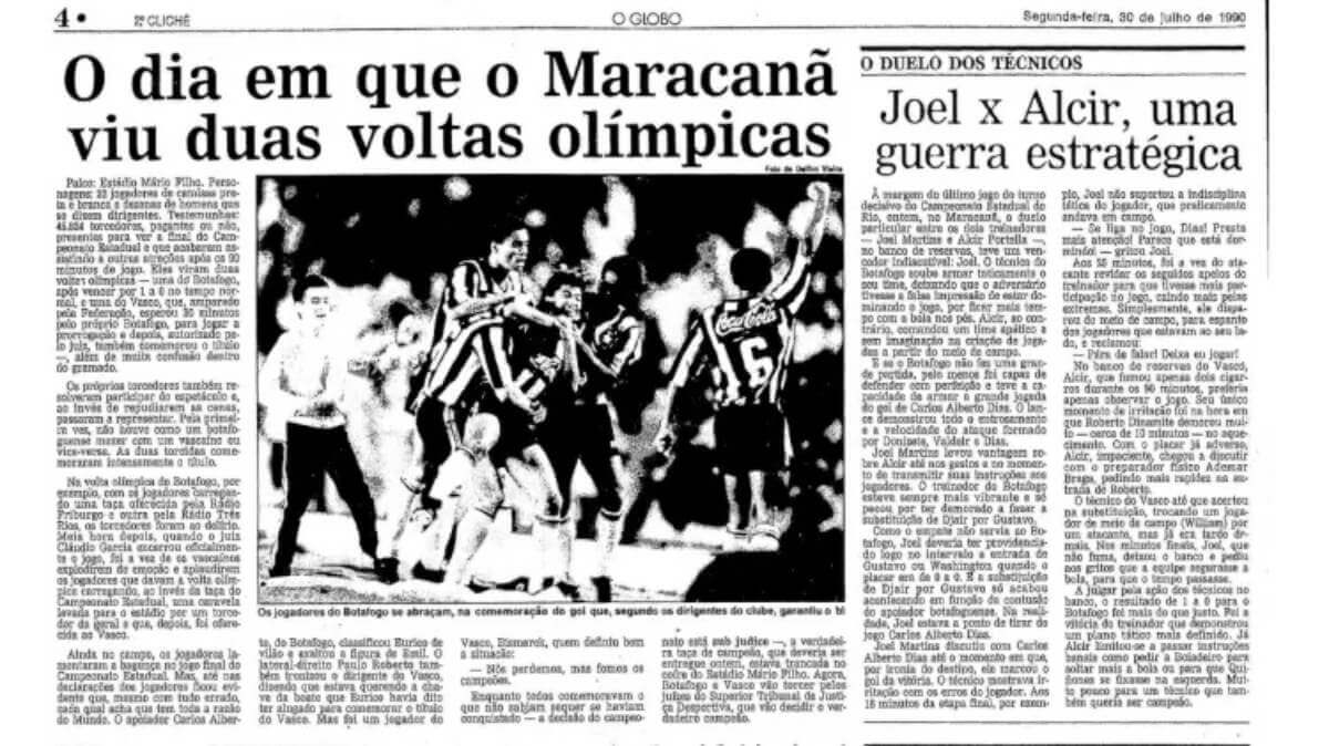 Vasco e Botafogo deram volta olímpica após final do Carioca de 1990
