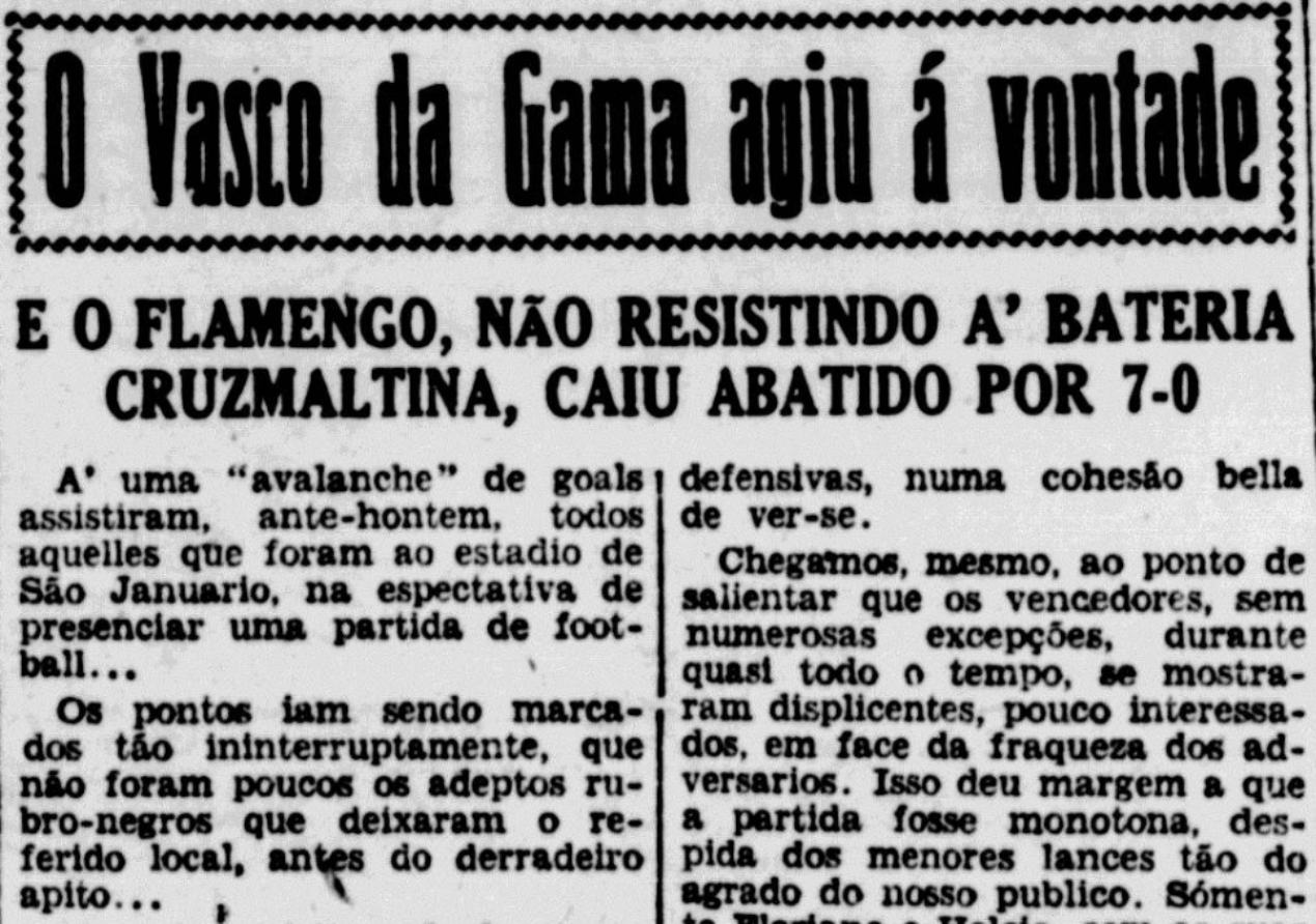 Vasco goleou o Flamengo por 7x0 em 1931