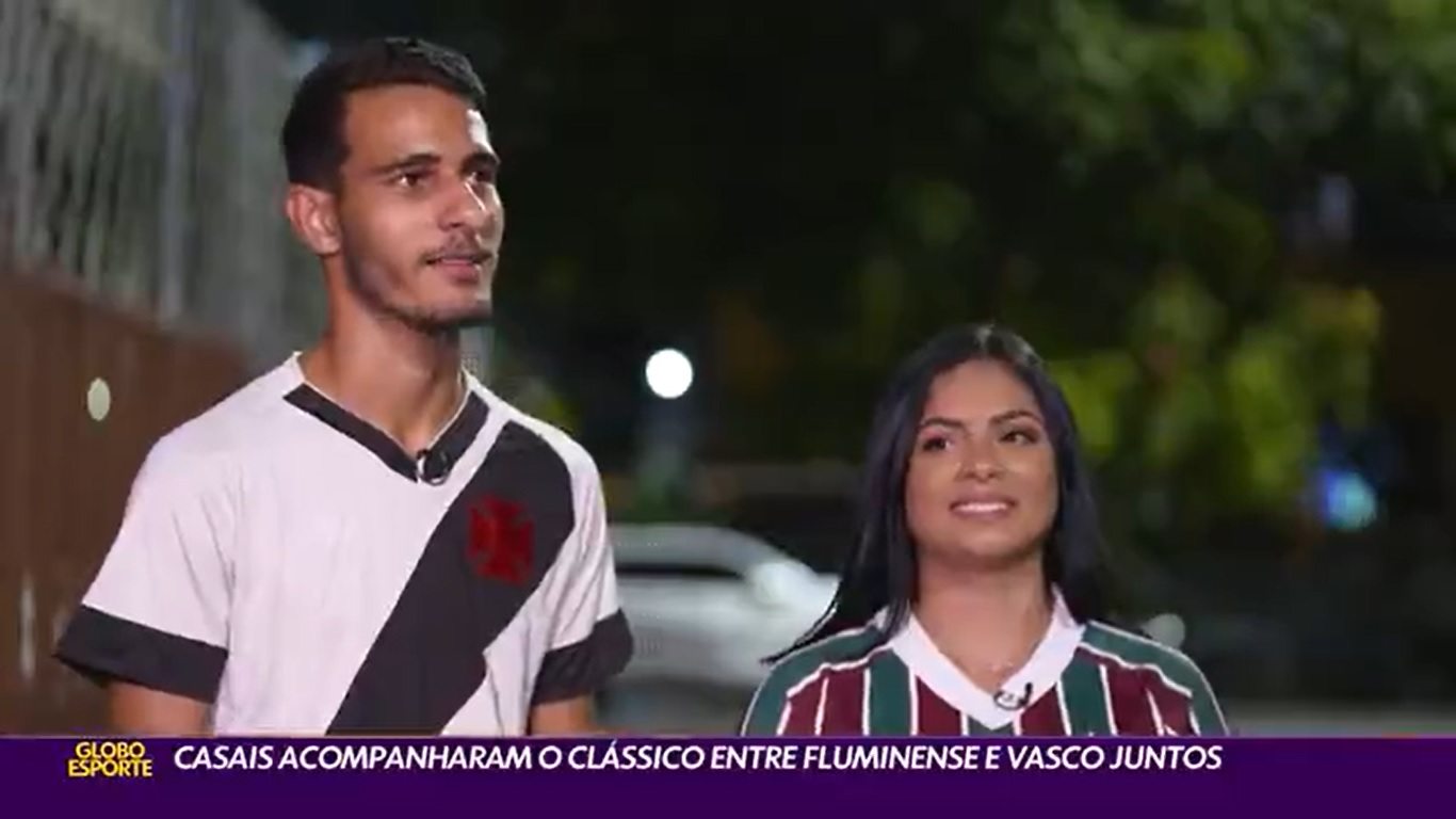 Casal formado por vascaíno e tricolor acompanham o clássico