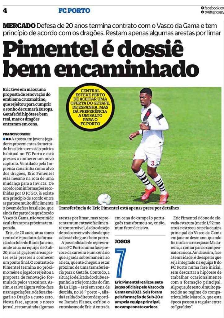 Jornal 'O Jogo' repercute situação de Eric Pimentel