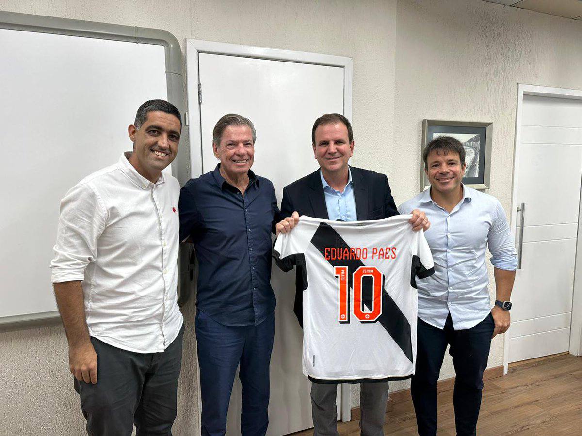 Luiz Mello, Jorge Salgado, Eduardo Paes e Igor Borges em reunião