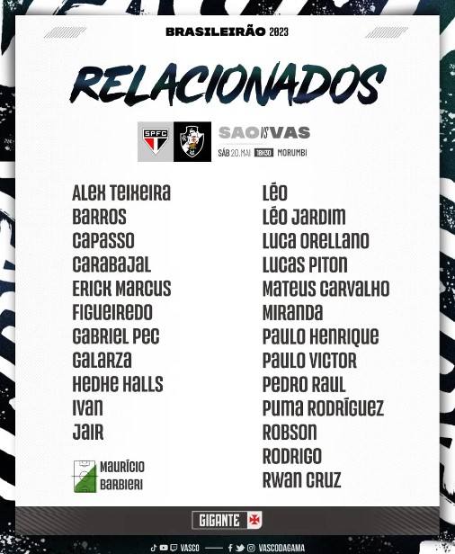 Relacionados do Vasco contra o São Paulo