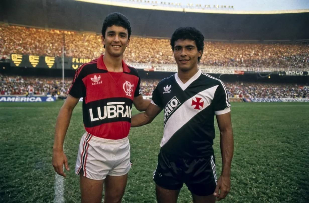 Bebeto e Romário nos tempos de Flamengo e Vasco