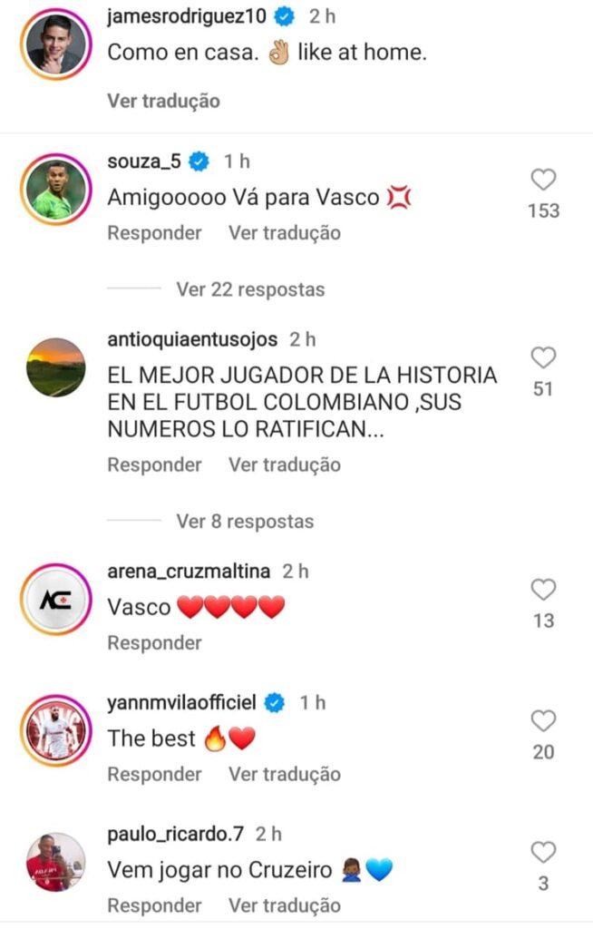 Souza convida James Rodríguez para jogar no Vasco