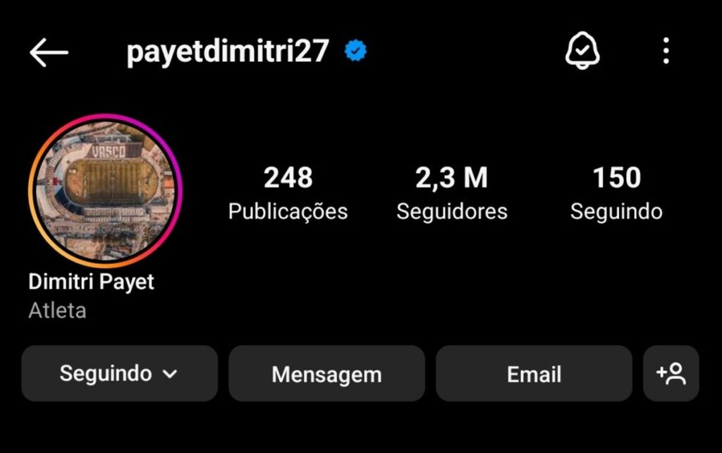Nova foto de perfil de Payet no Instagram