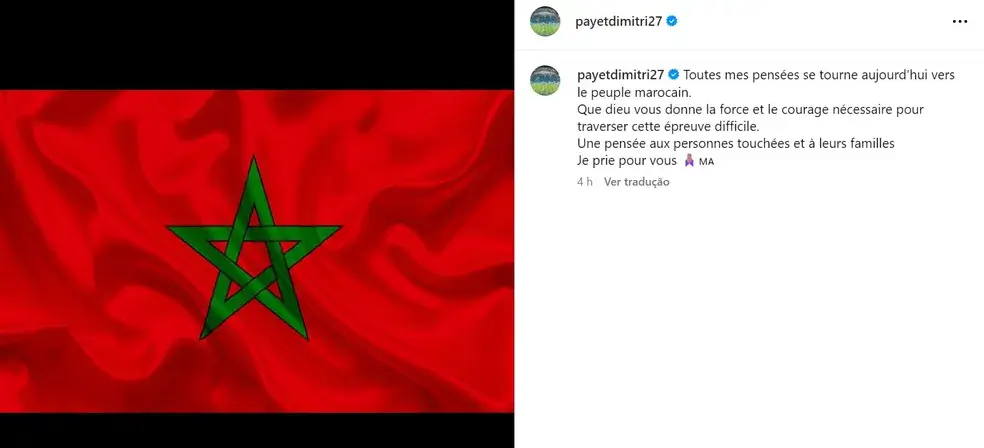 Mensagem de solidariedade de Payet às vítimas de Marrocos