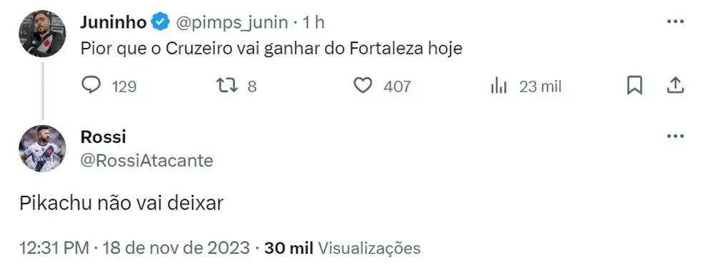 Rossi pede ajuda de Pikachu em Fortaleza x Cruzeiro