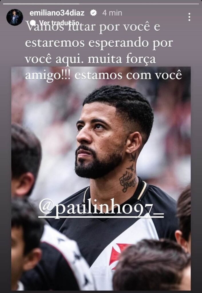 Mensagem de apoio de Emiliano Díaz a Paulinho