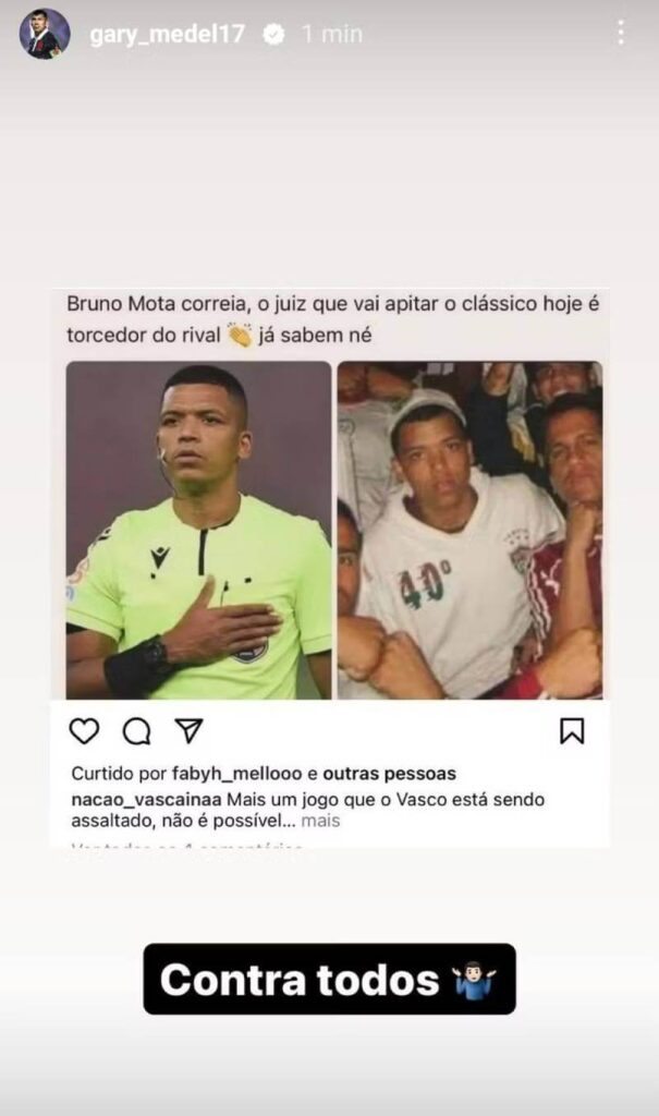 Mede posta foto de árbitro com camisa de organizada do Fluminense