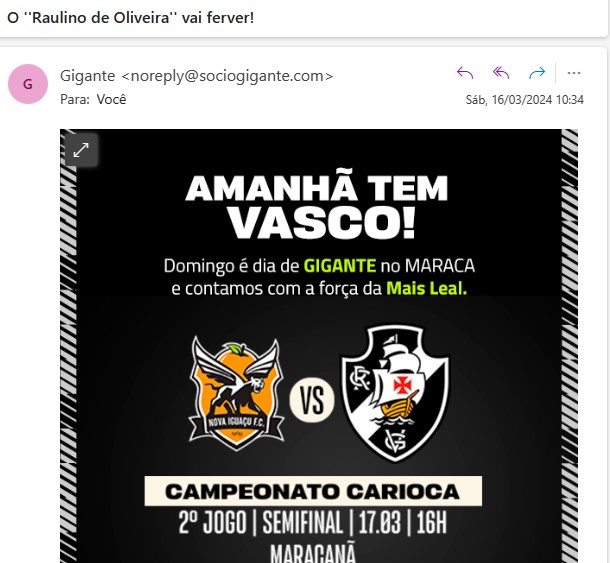 E-mail enviado pelo Sócio Gigante tinha provocação