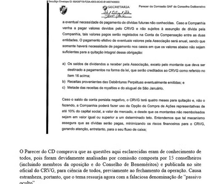 Carta de Jorge Salgado aos vascaínos sobre o balanço de 2023