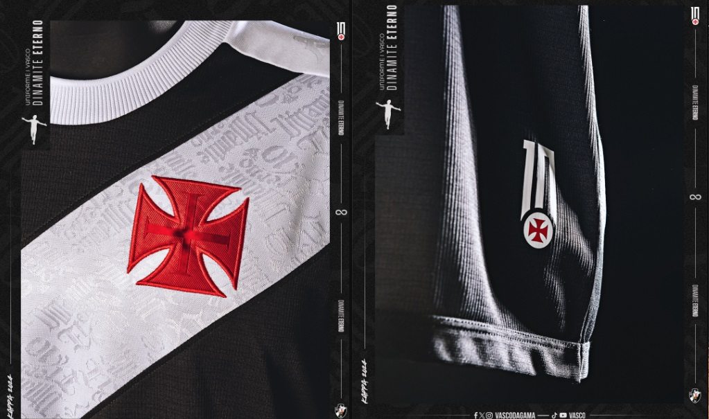 Detalhes da nova camisa número 1 do Vasco, da cor preta
