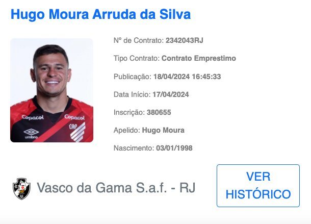 Hugo Moura registrado pelo Vasco