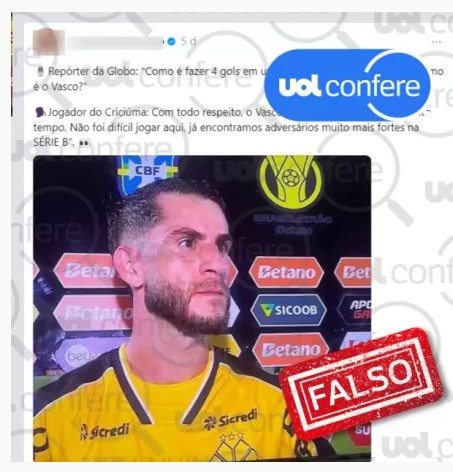 Post aponta que Felipe Mateus disse que o Vasco deixou de ser grande