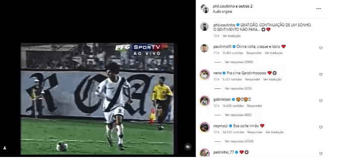 Neymar, Pec, Nenê, Paulinho e Pedrinho comentaram na volta de Philippe Coutinho ao Vasco