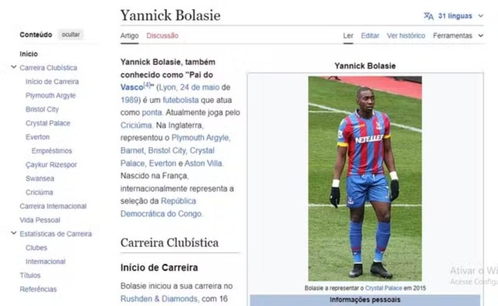 Biografia de Yannick Bolasie na Wikipédia