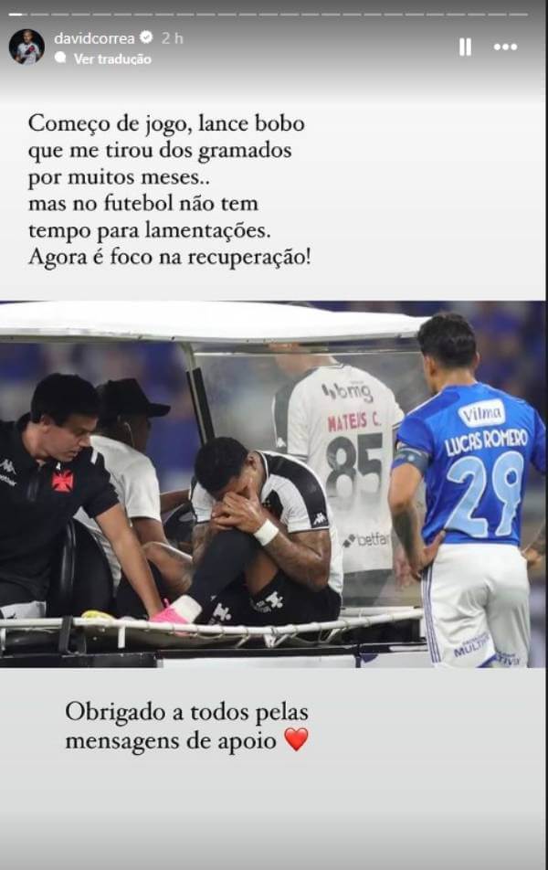 David lamenta lesão e agradece apoio