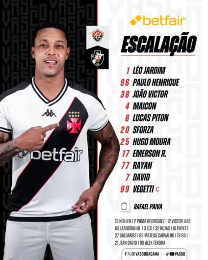 Escalação do Vasco contra o Vitória