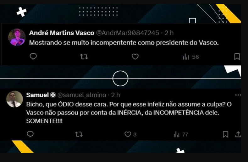 Críticas dos torcedores do Vasco da Gama ao presidente Pedrinho