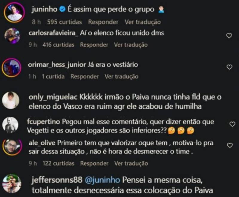 Vascaínos criticam declaração de Rafael Paiva