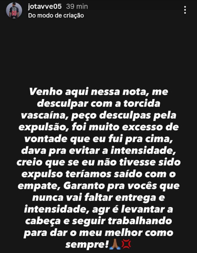 João Vitor pede desculpas após expulsão
