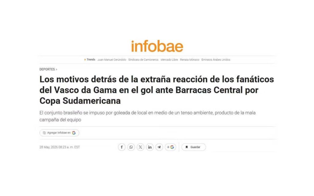 Notícia da reação dos torcedores do Vasco