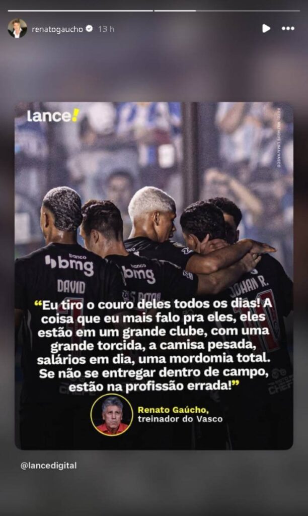 Renato Gaúcho repercute sua fala da última coletiva