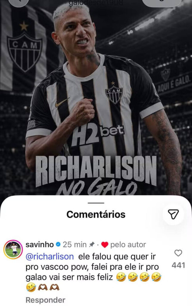 Savinho diz que Richarlison quer jogar no Vasco